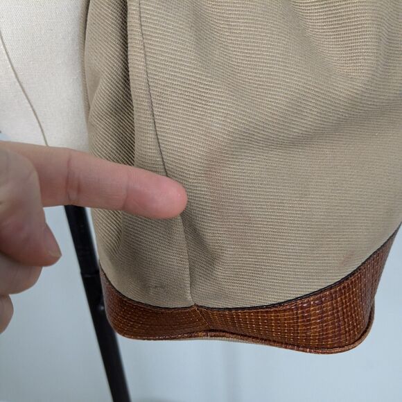 Vintage Talbots Bucket Bag Tan Brown Y2K Handbag Purse Leather Canvas Crossbody - Picture 15 of 16